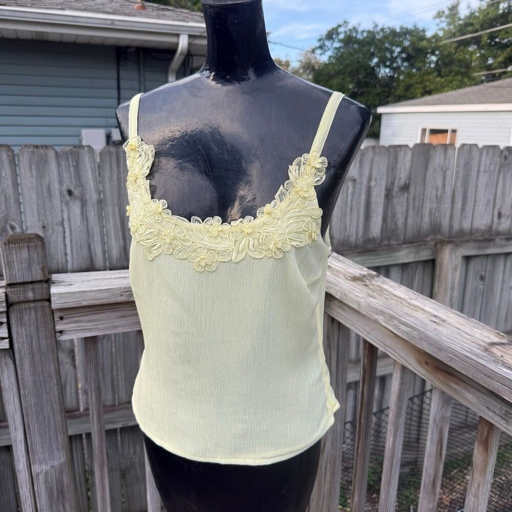Vintage Together Yellow Floral Lace Camisole Tank Top Size 6